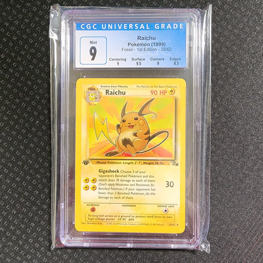 CGC 9 Raichu 29/62 Non-Holo Rare Pokémon Fossil 1st Edition w/ Subgrades