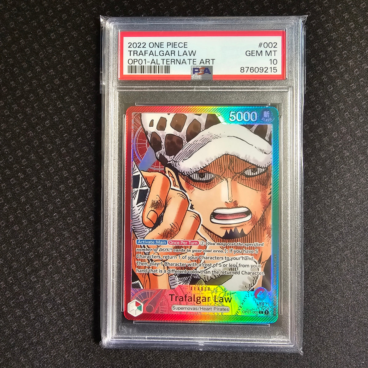 PSA 10 Trafalgar Law OP01-002 Alternate Art Pre-errata One Piece Romance Dawn