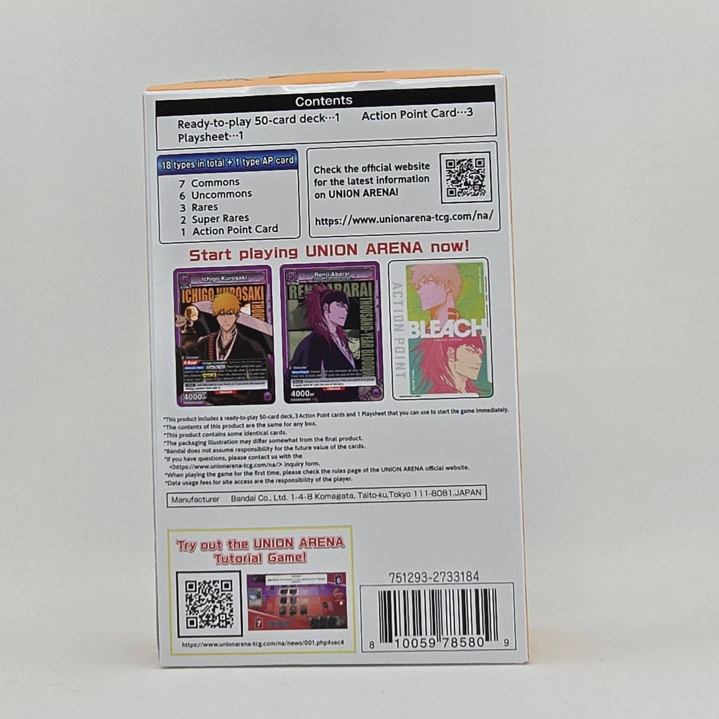 ENGLISH Union Arena TCG: Bleach: Thousand-Year Blood War UE01ST Starter Deck Back