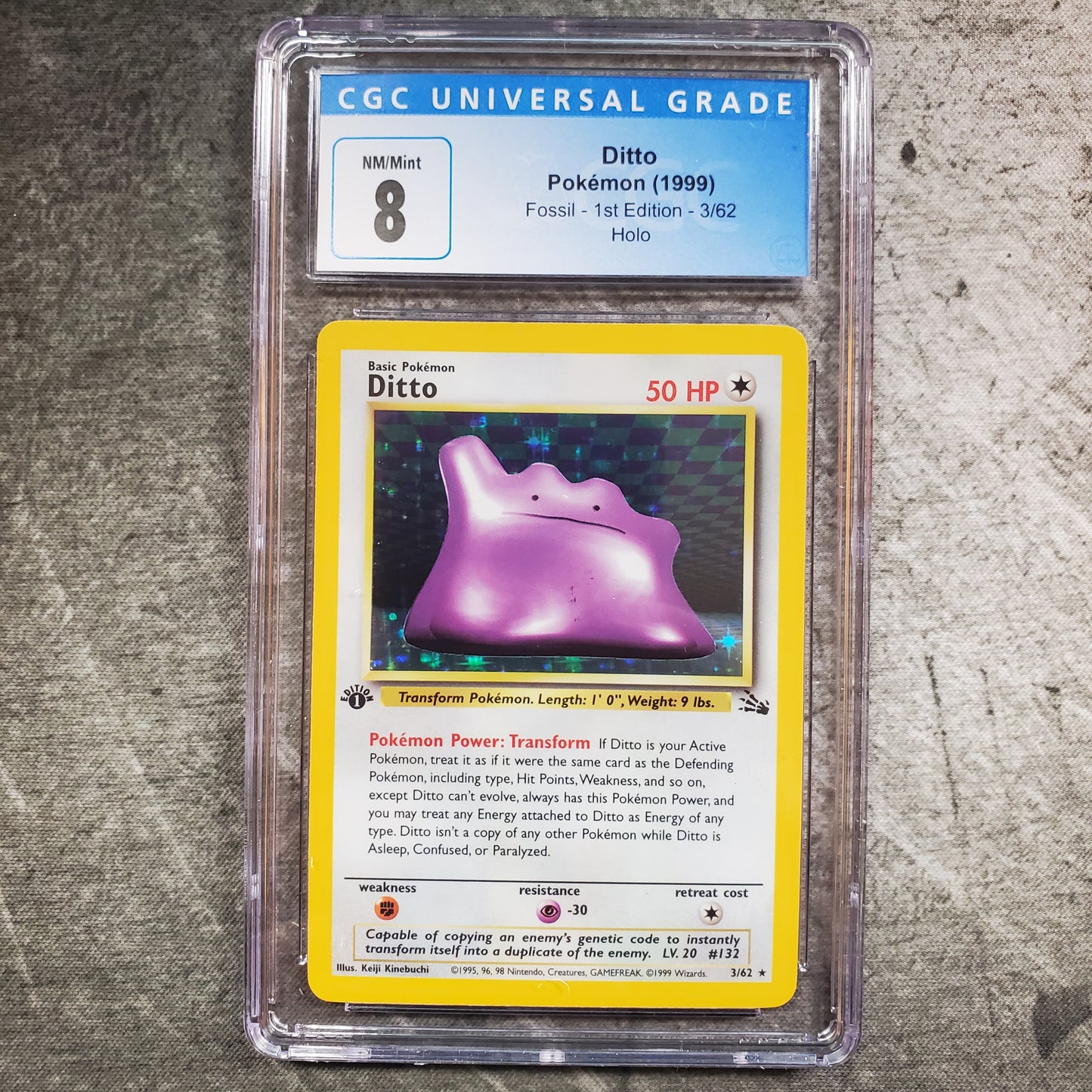 CGC 8 Ditto 3/62 Holo Pokémon Fossil 1st Edition