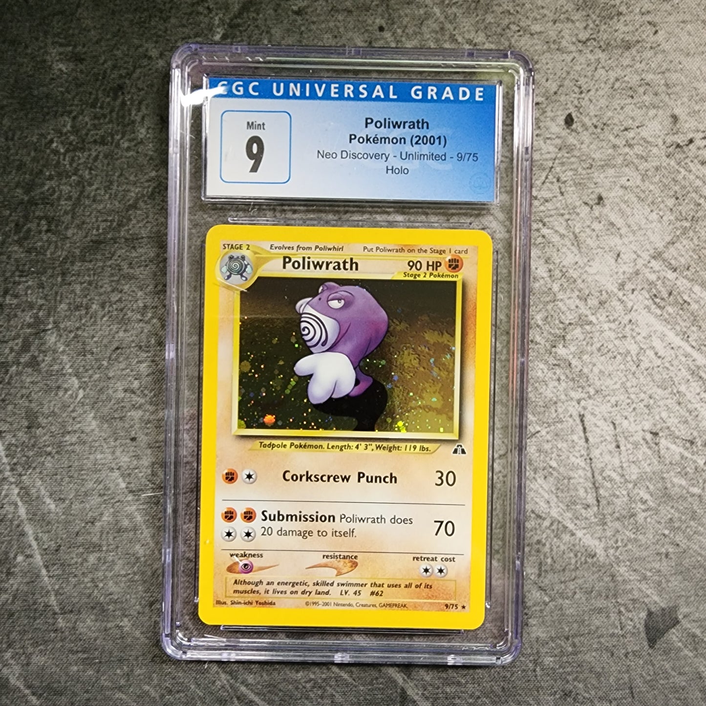CGC 9 Poliwrath 9/75 Rare Holo Pokemon Neo Discovery - Unlimited