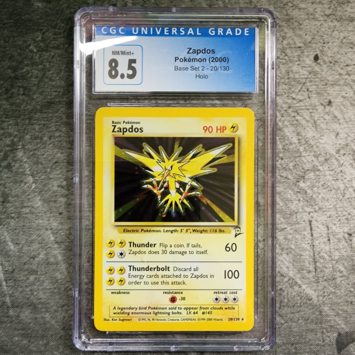 CGC 8.5 Zapdos 20/130 Rare Holo Pokemon Base Set 2