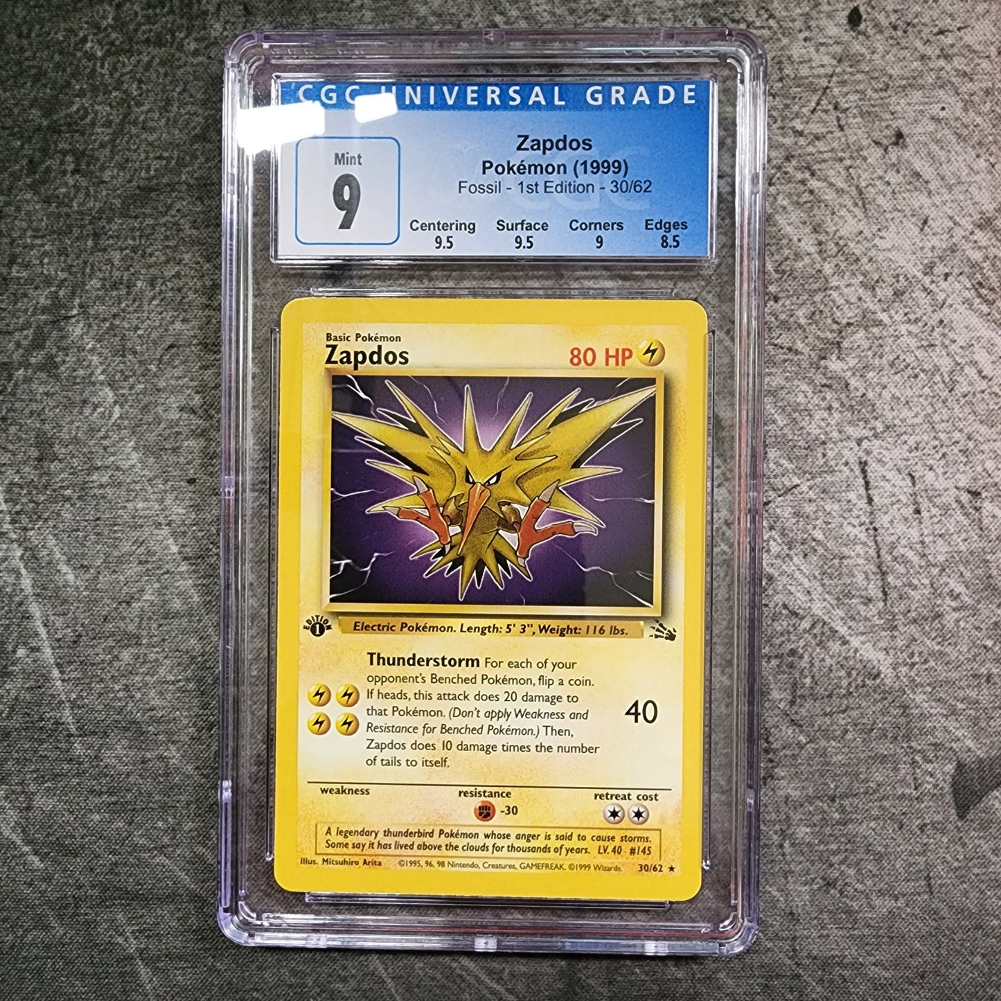 CGC 9 Zapdos 30/62 Non-Holo Rare Pokémon Fossil 1st Edition w/ Subgrades