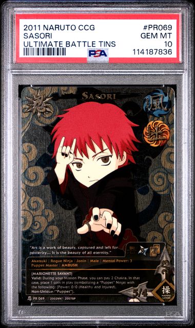 PSA GEM MT 10 Sasori PR069 Naruto Ccg Ultimate Battle Tins 114187836