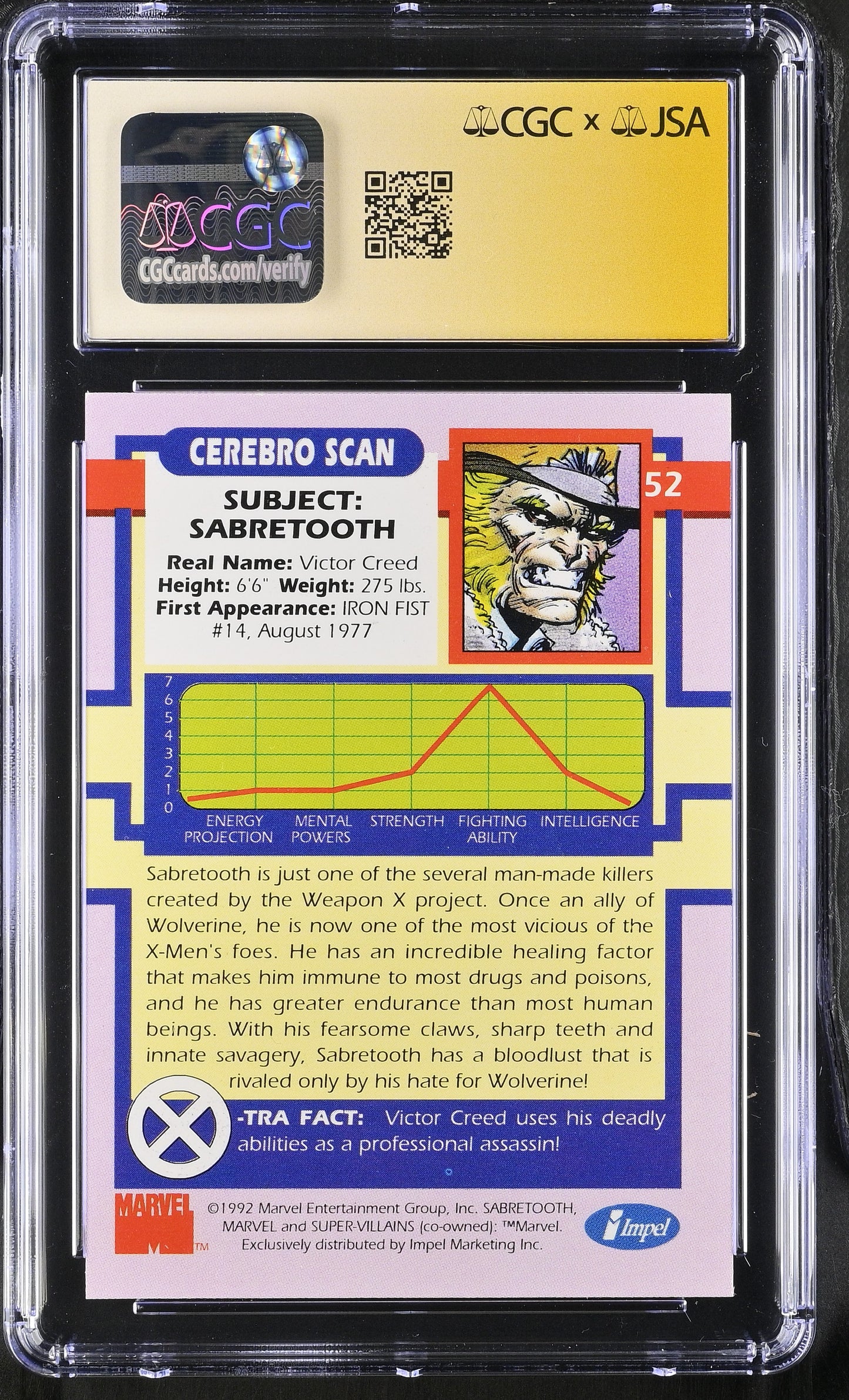 CGC 9 Sabretooth 52 X-Men Series I 6043653011 (Back)
