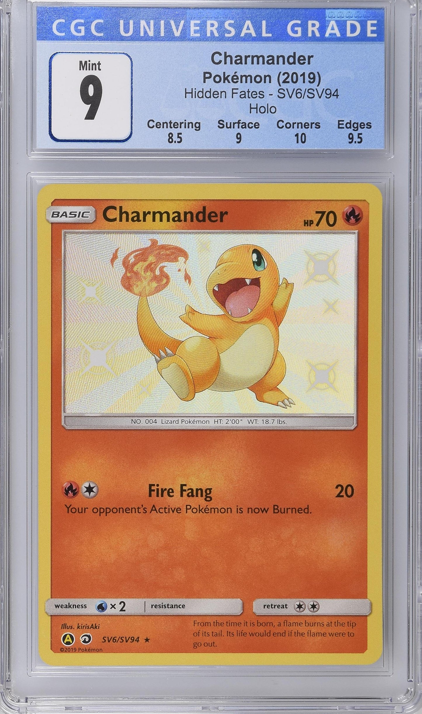 CGC 9 Charmander Shiny Vault SV6/SV94 Hidden Fates 3766784003