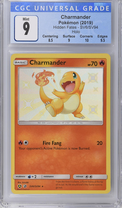 CGC 9 Charmander Shiny Vault SV6/SV94 Hidden Fates 3766784003