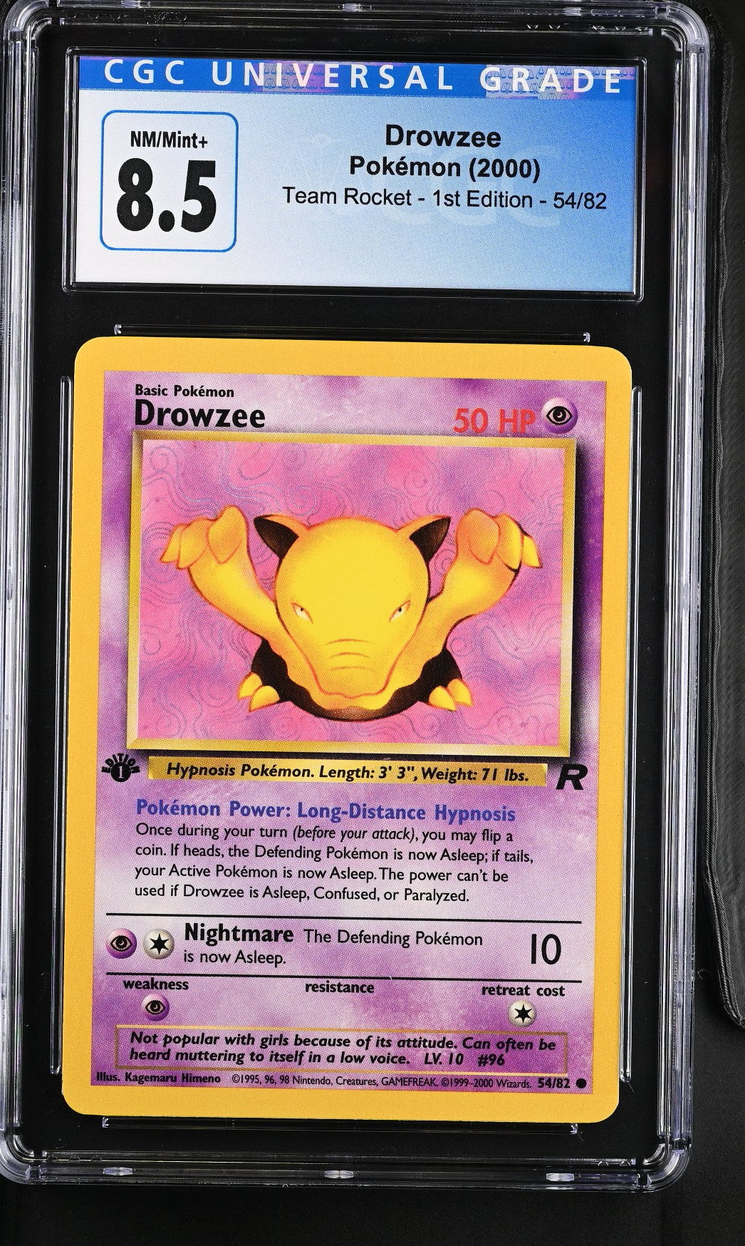 CGC 8.5 Drowzee 54/82 Team Rocket - 1st Ed. 4077148029 (Back)