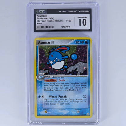CGC 10 Azumarill 1/109 Holo Rare Pokemon EX Team Rocket Returns Front