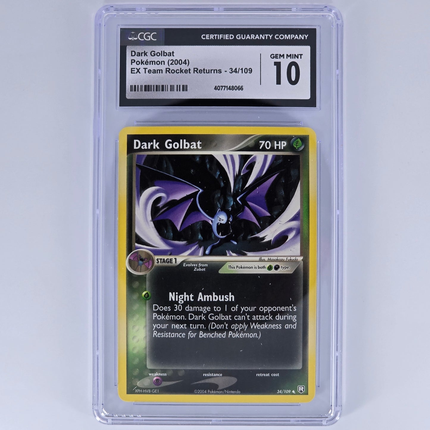CGC 10 Dark Golbat 34/109 Uncommon Pokemon EX Team Rocket Returns Front