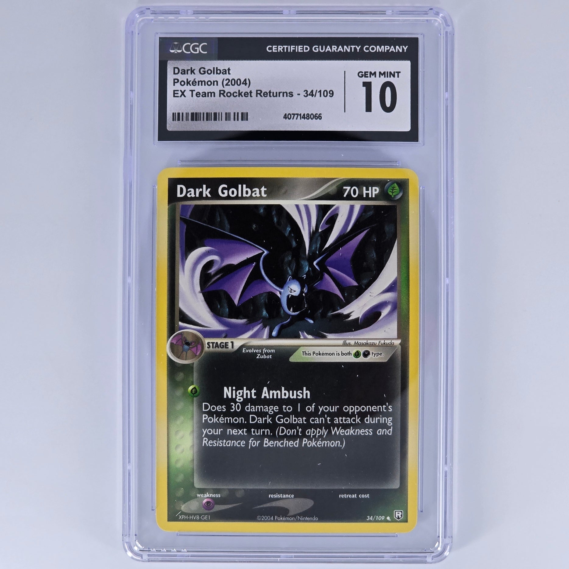 CGC 10 Dark Golbat 34/109 Uncommon Pokemon EX Team Rocket Returns Front