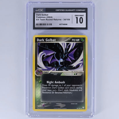 CGC 10 Dark Golbat 34/109 Uncommon Pokemon EX Team Rocket Returns Front
