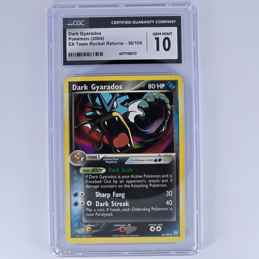 CGC 10 Dark Gyarados 36/109 Uncommon Pokemon EX Team Rocket Returns 4077148072 Front