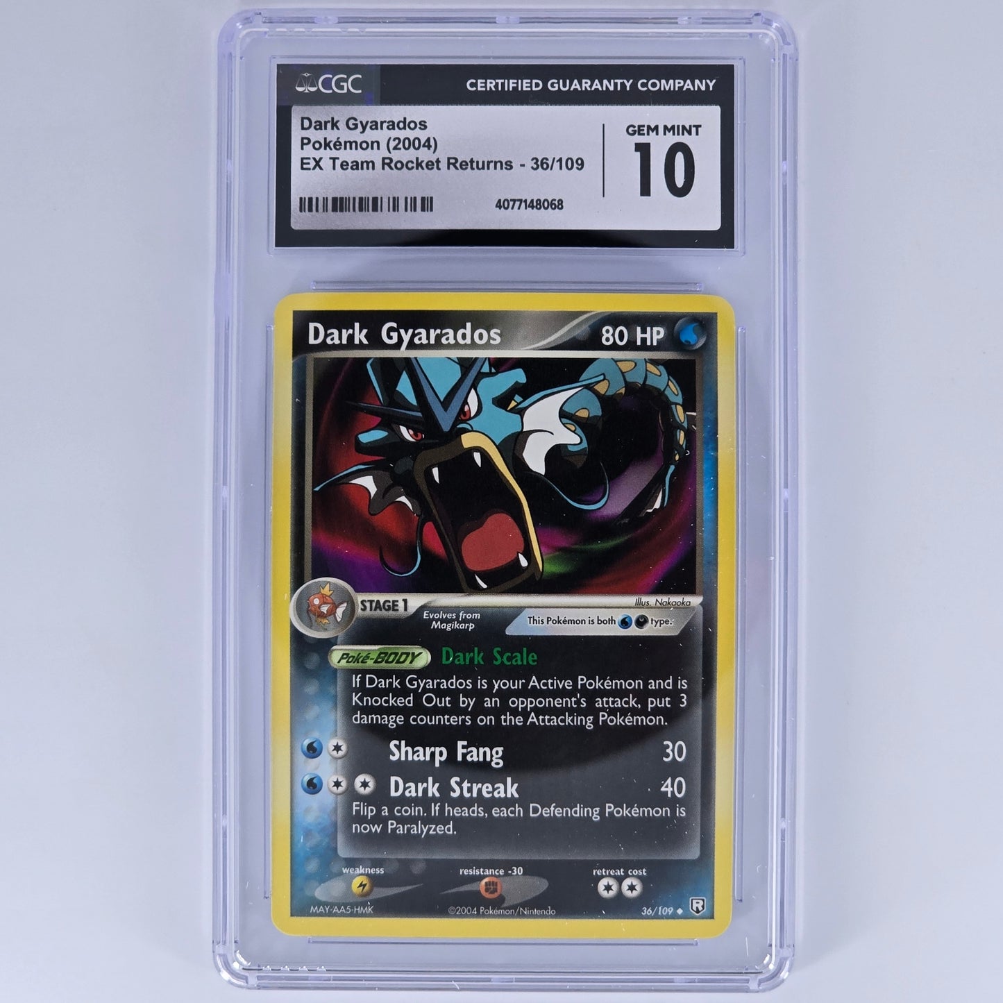 CGC 10 Dark Gyarados 36/109 Uncommon Pokemon EX Team Rocket Returns Front