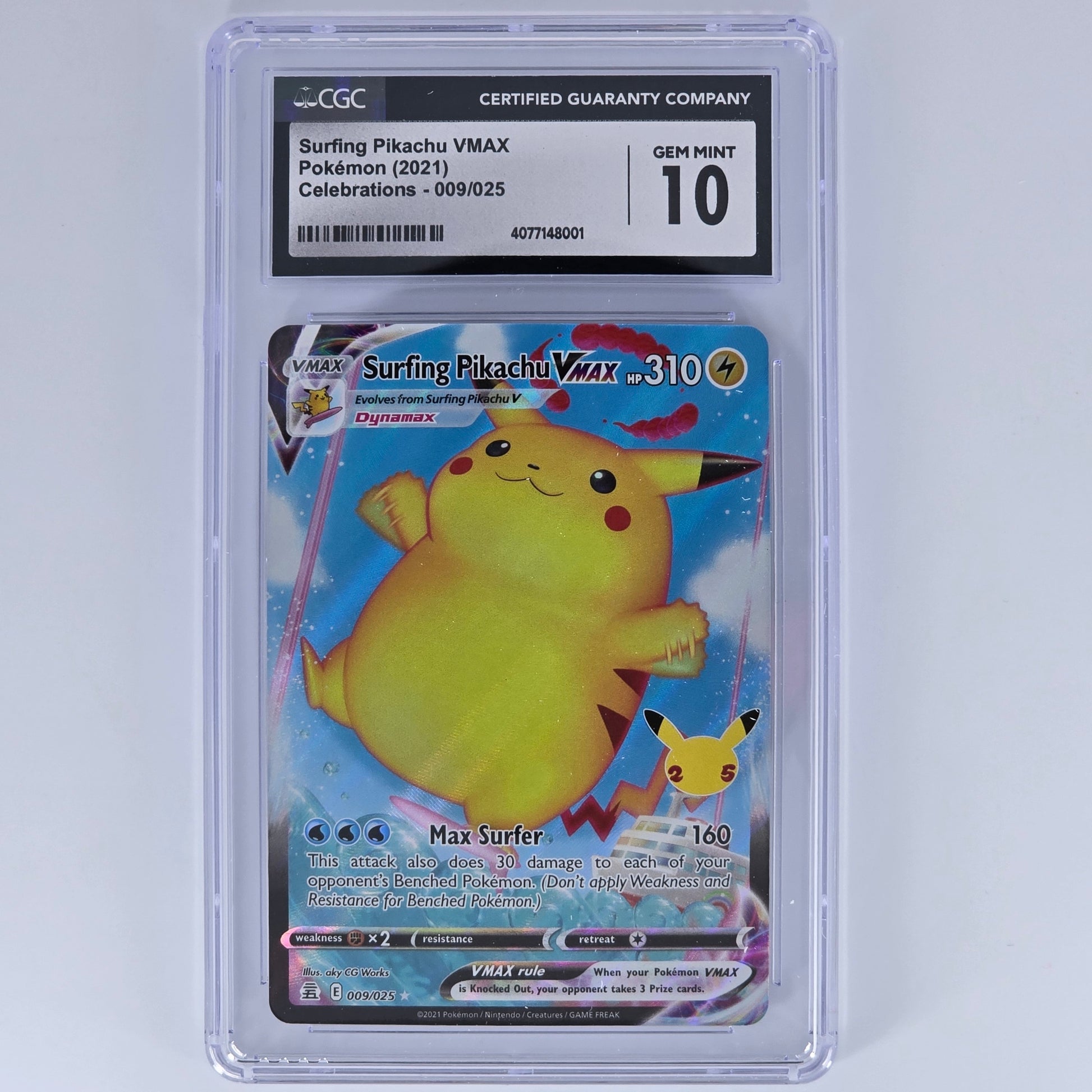 CGC 10 Surfing Pikachu Vmax 009/025 Pokemon Celebrations Front