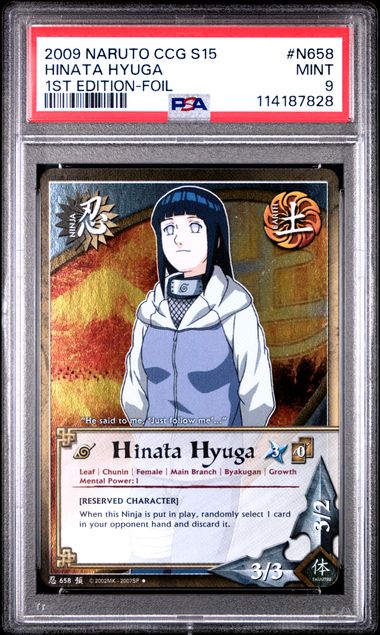 PSA MINT 9 Hinata Hyuga 1st Edition-Foil N658 Naruto Ccg Series 15: Foretold