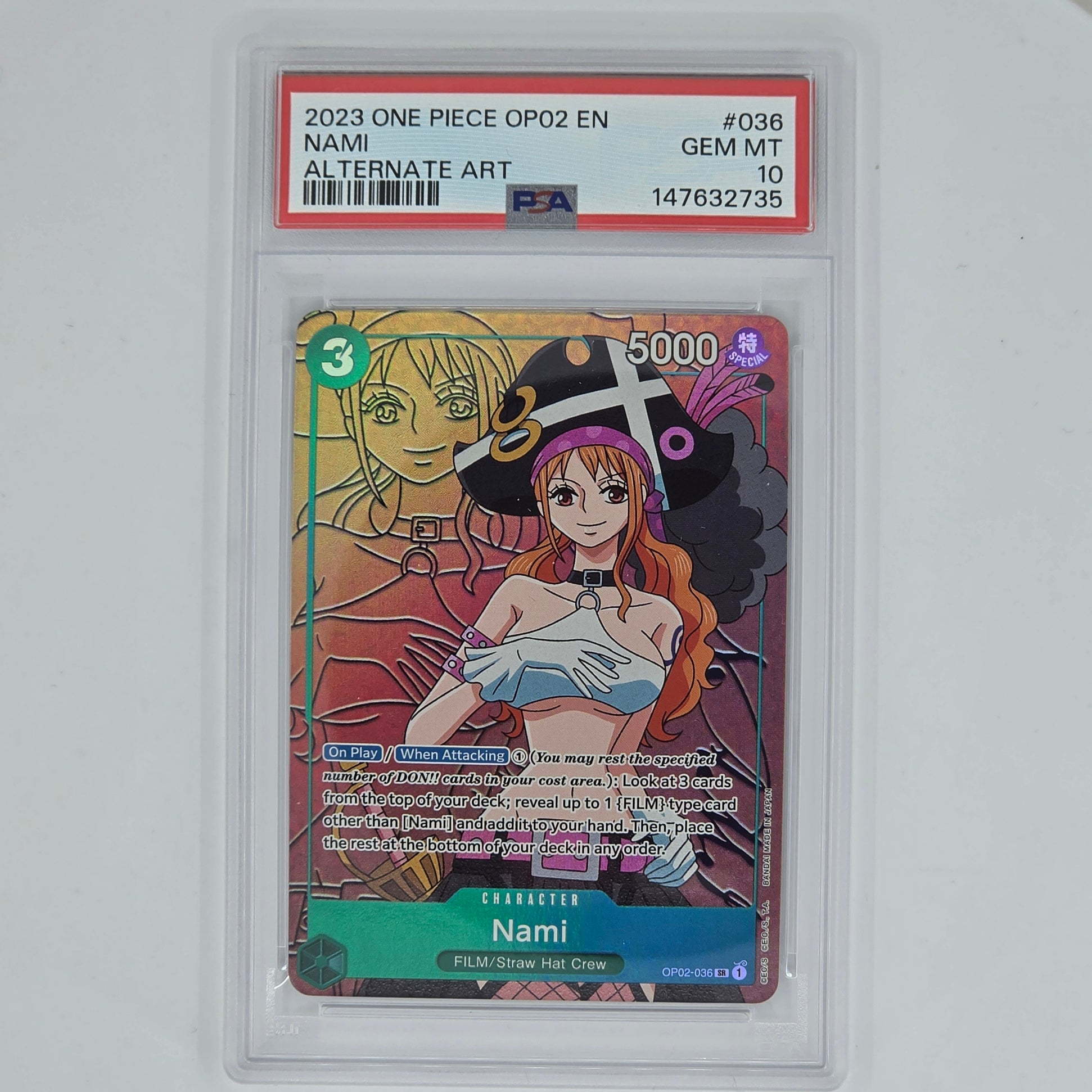 PSA 10 Nami Alternate Art 2023 One Piece OP02 Paramount War 147632735 Front