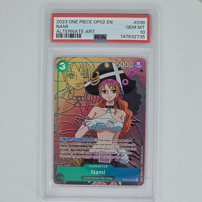 PSA 10 Nami Alternate Art 2023 One Piece OP02 Paramount War 147632735 Front