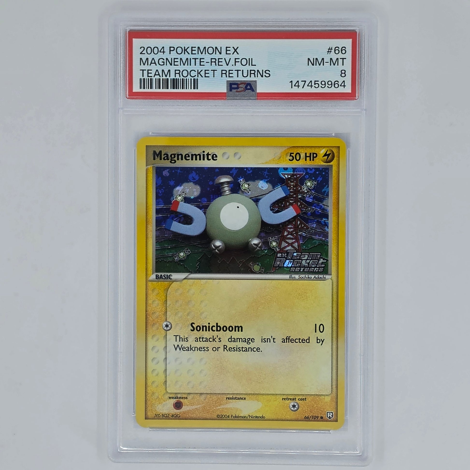 PSA 8 Magnemite 66 Reverse Foil 2004 Pokemon EX Team Rocket Returns 147459964 Front