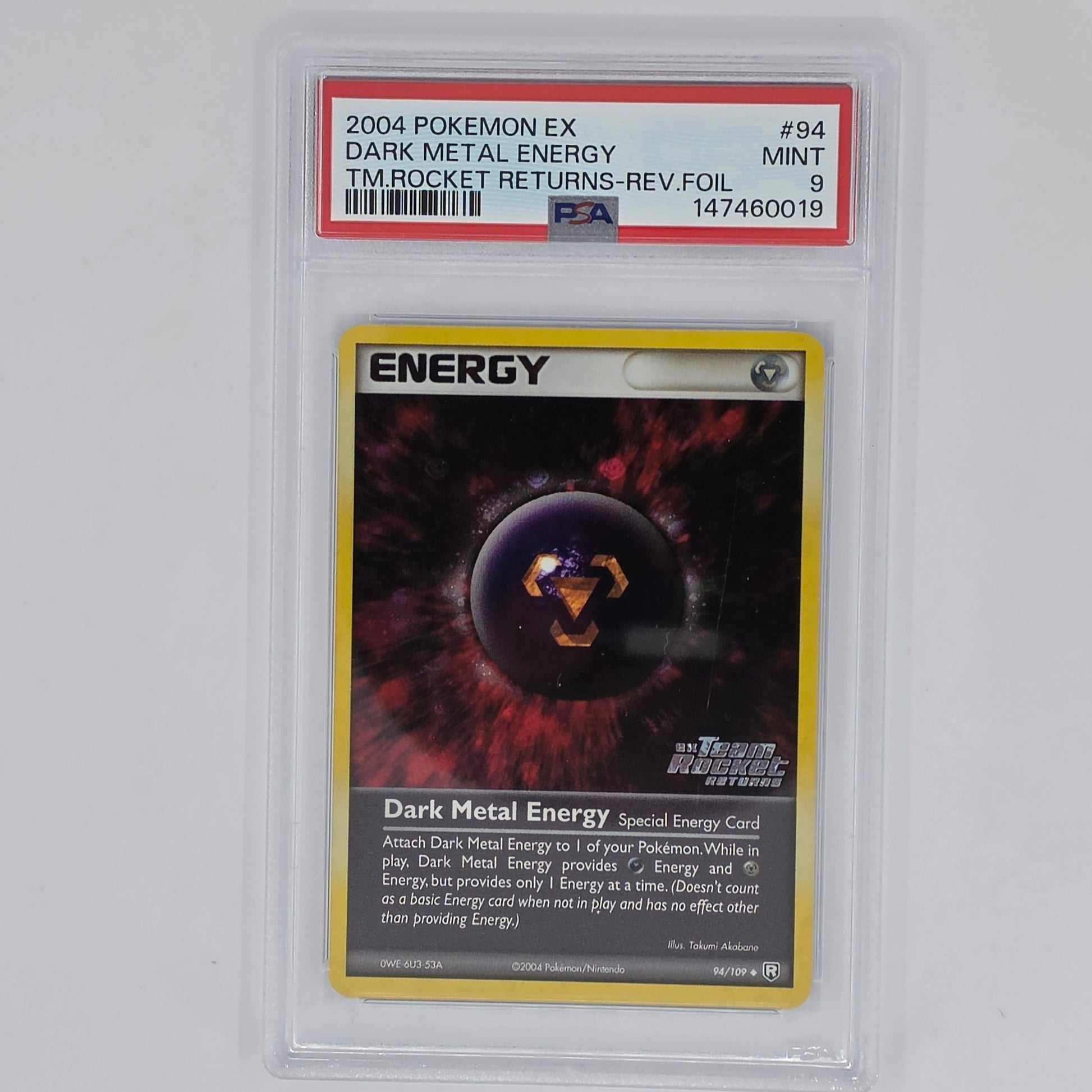 PSA 9 Dark Metal Energy 94 Reverse Foil 2004 Pokemon EX Team Rocket Returns 147460019 Front