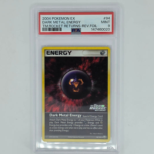 PSA 9 Dark Metal Energy 94 Reverse Foil 2004 Pokemon EX Team Rocket Returns Front