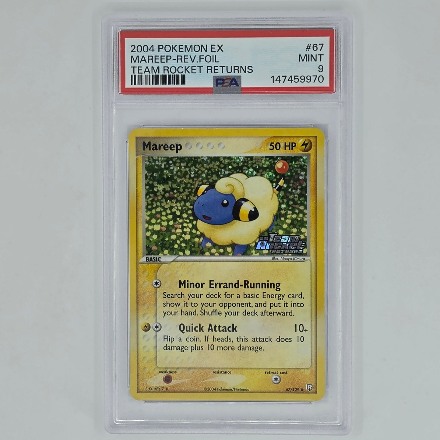 PSA 9 Mareep 67 Reverse Foil 2004 Pokemon EX Team Rocket Returns Front