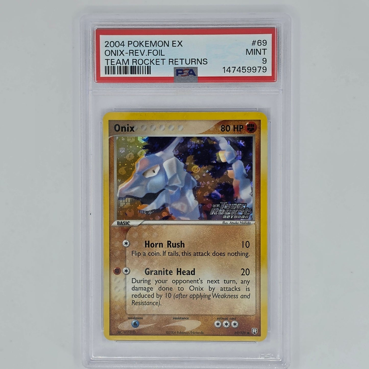 PSA 9 Onix 69 Reverse Foil 2004 Pokemon EX Team Rocket Returns 147459979 Front