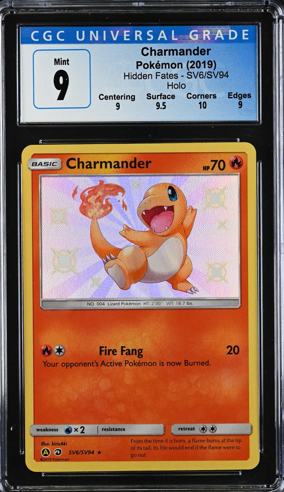 CGC 9 Charmander Shiny Vault SV6/SV94 Hidden Fates 3823272025