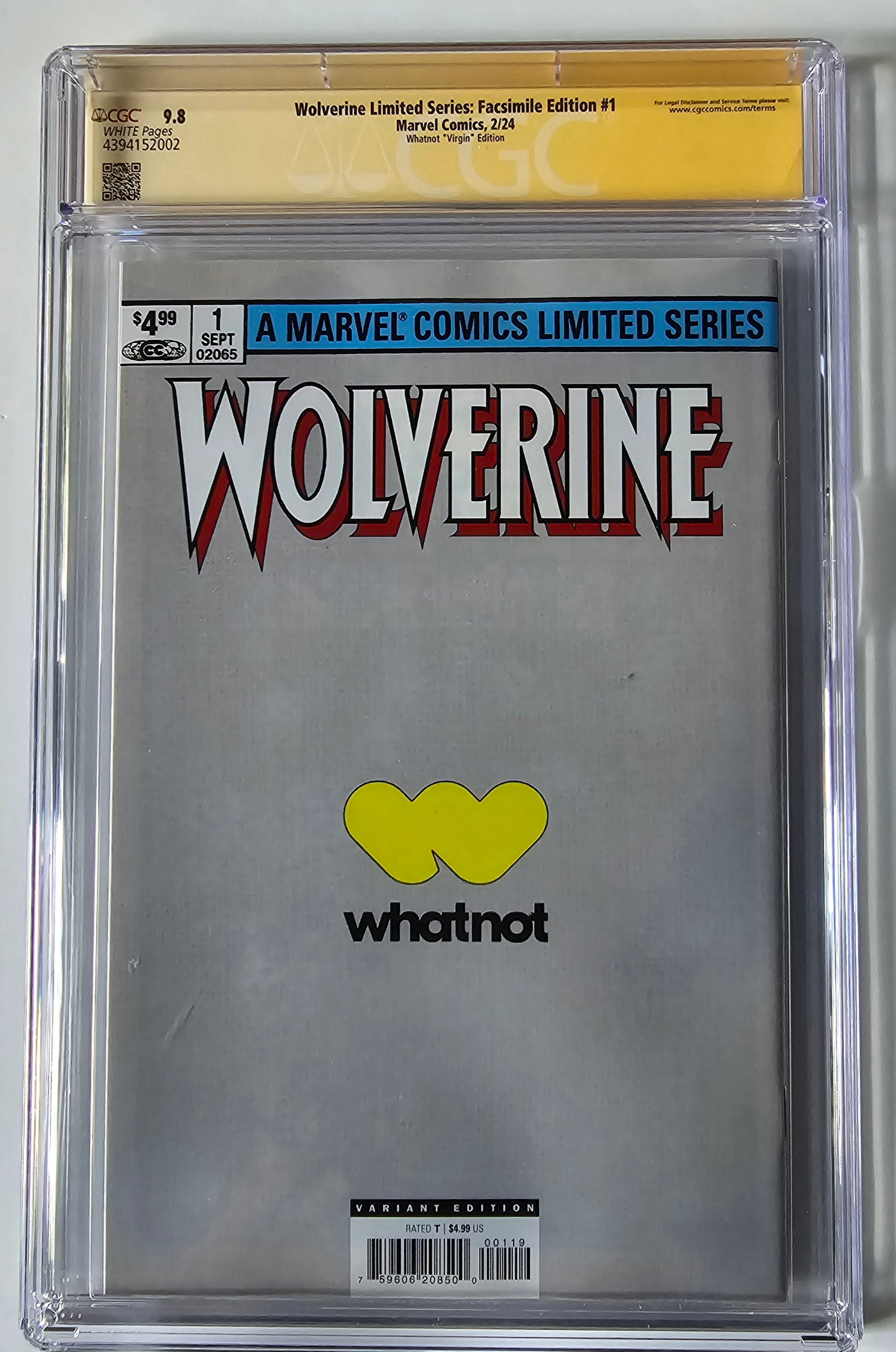 CGC 9.8 Wolverine #1 Facsimile Edition What Not Virgin Signed by Kevin Eastman, Back