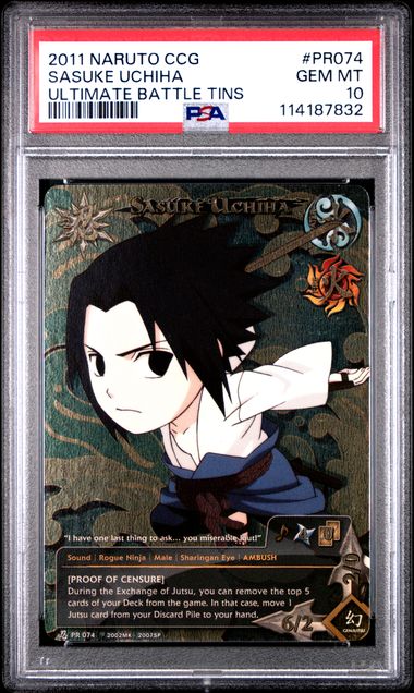 PSA GEM MT 10 Sasuke Uchiha PR074 Naruto Ccg Ultimate Battle Tins 114187832