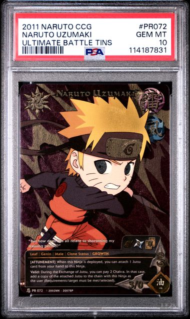 PSA GEM MT 10 Naruto Uzumaki PR072 Naruto Ccg Ultimate Battle Tins 114187831