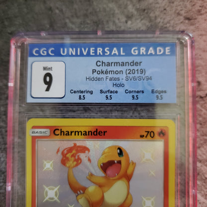 CGC9 Charmander SV6 Holo Pokemon Hidden Fates w/ Sub Grades