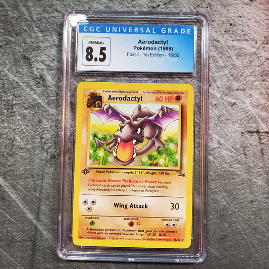 CGC 8.5 Aerodactyl 16/62 Pokémon Fossil 1st Edition