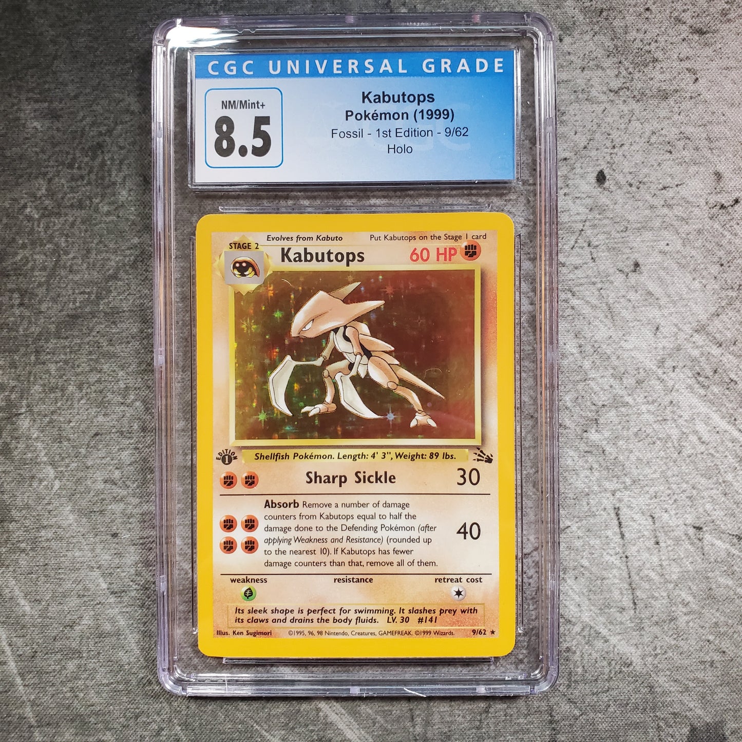 CGC 8.5 Kabutops 9/62 Holo Pokémon Fossil 1st Edition
