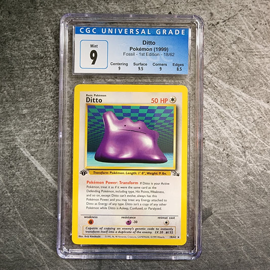 CGC 9 Ditto 18/62 Non-Holo Rare Pokémon Fossil 1st Edition w/ Subgrades