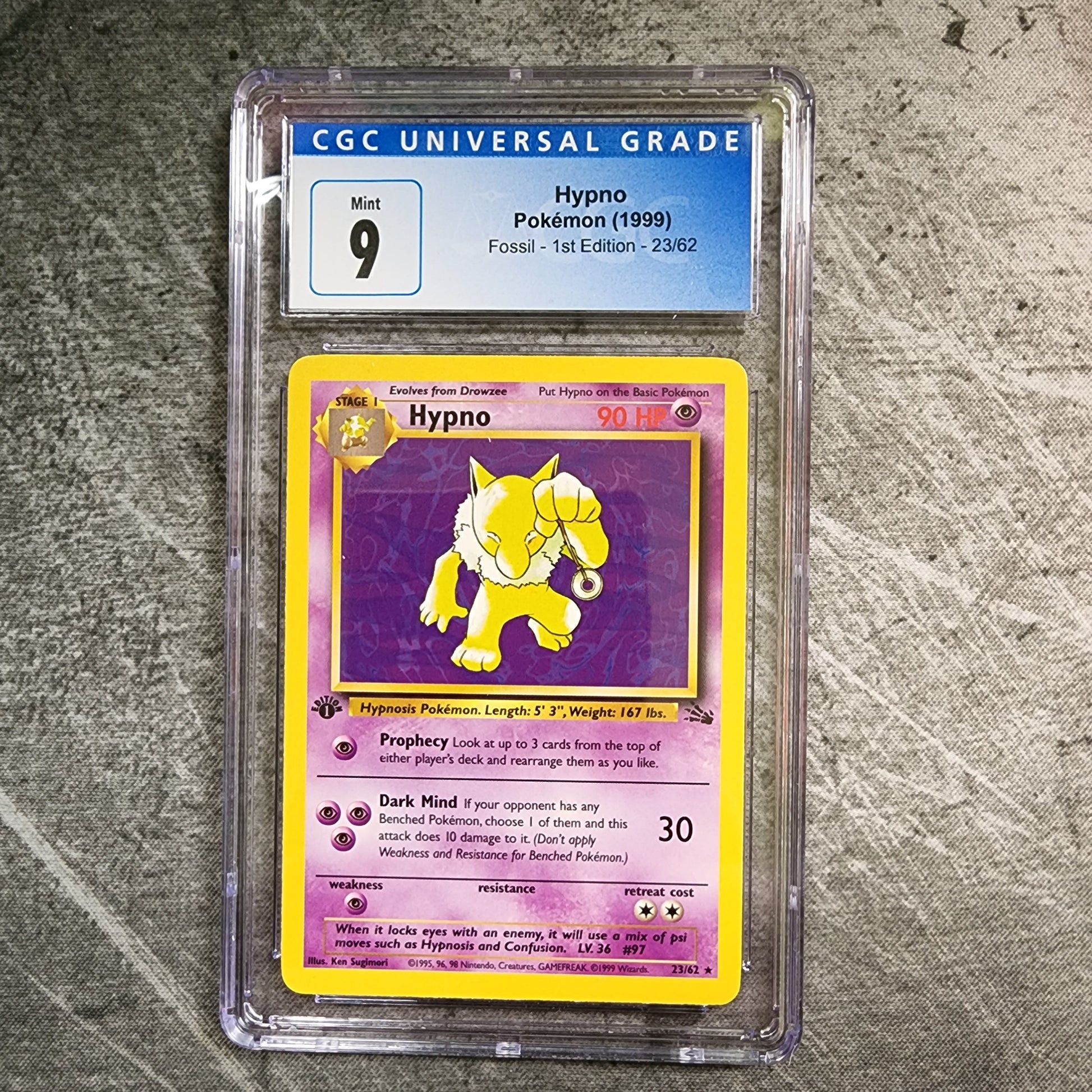 CGC 9 Hypno 23/62 Rare Pokemon Fossil - 1st Edition Front